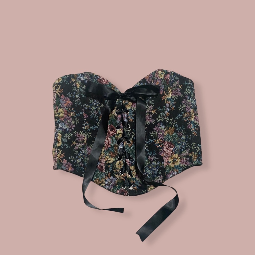 WIDOW FLORAL BROCADE LACE-UP CORSET